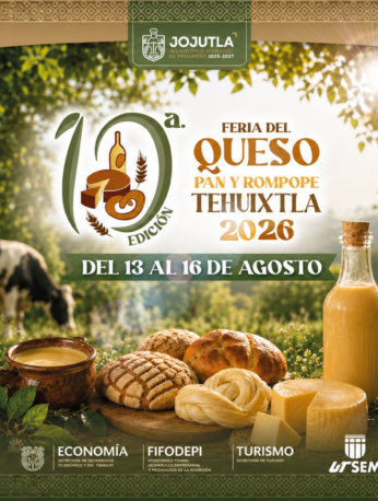 ALT: Cartel oficial de la décima Feria del Queso, Pan y Rompope Tehuixtla 2026 con fechas y actividades culturales.