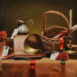 ALT: Obra del artista argentino Pablo Larsen exhibida en Art Gallery Portal D10 de Cuernavaca como parte de su exposición de realismo mágico.