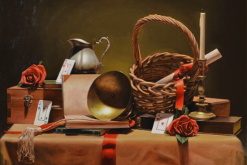 ALT: Obra del artista argentino Pablo Larsen exhibida en Art Gallery Portal D10 de Cuernavaca como parte de su exposición de realismo mágico.