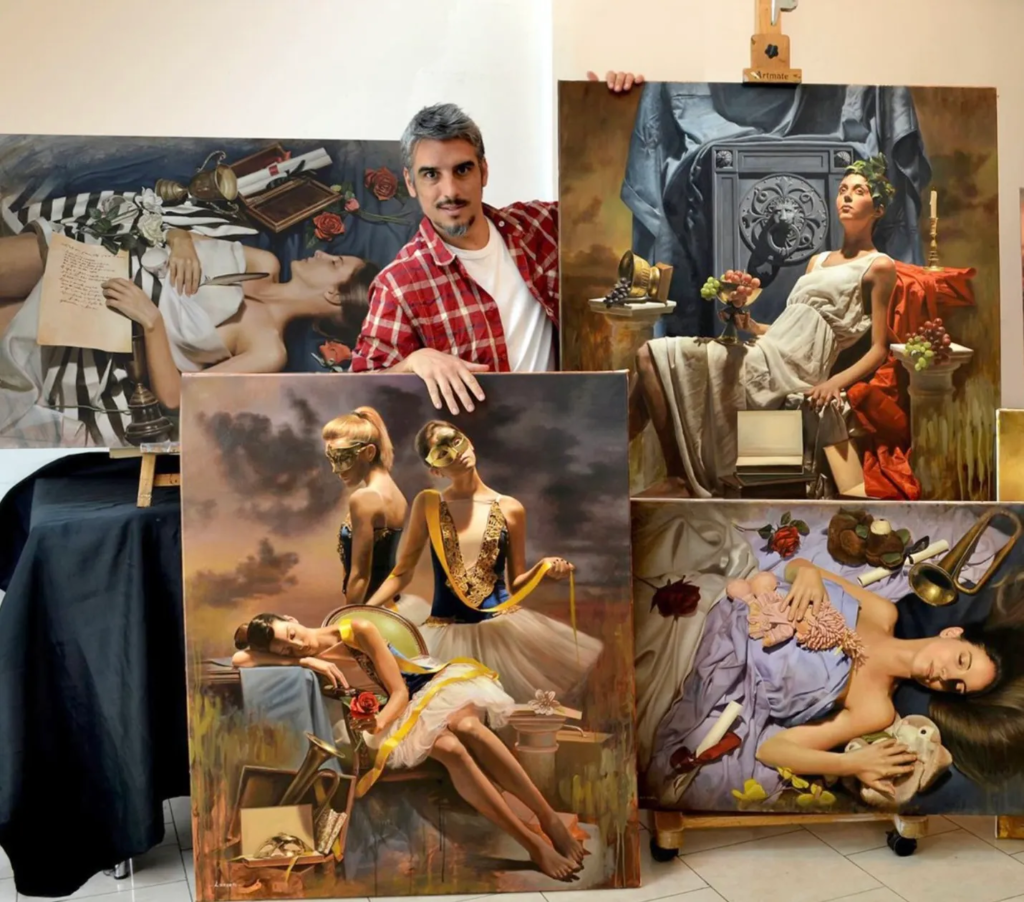 Pablo Larsen exhibe su obra de realismo mágico en Cuernavaca 21 ALT: Obra del artista argentino Pablo Larsen exhibida en Art Gallery Portal D10 de Cuernavaca como parte de su exposición de realismo mágico.